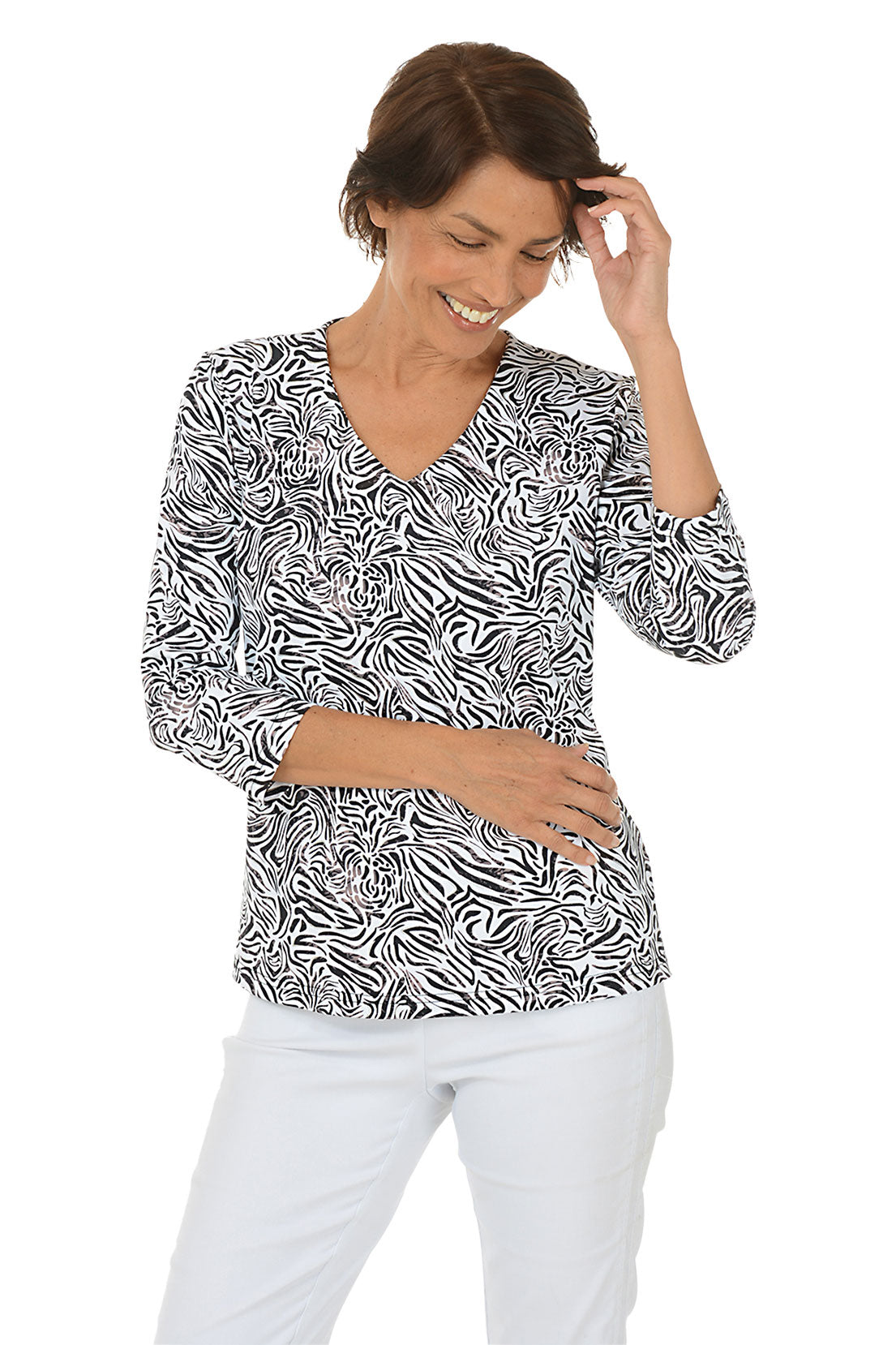 Silver Pineapple Zebra Classic UPF50+ V-Neck Top