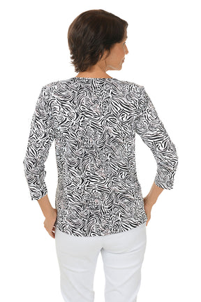 Silver Pineapple Zebra Classic UPF50+ V-Neck Top