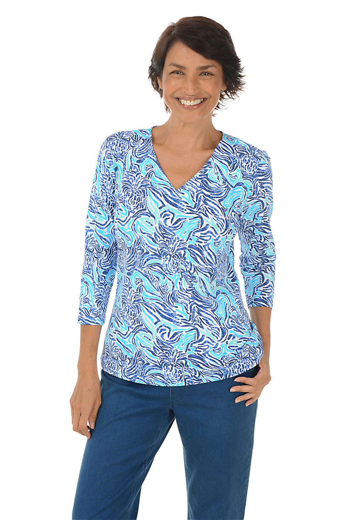 Blue Pineapple Zebra Classic UPF50+ V-Neck Top