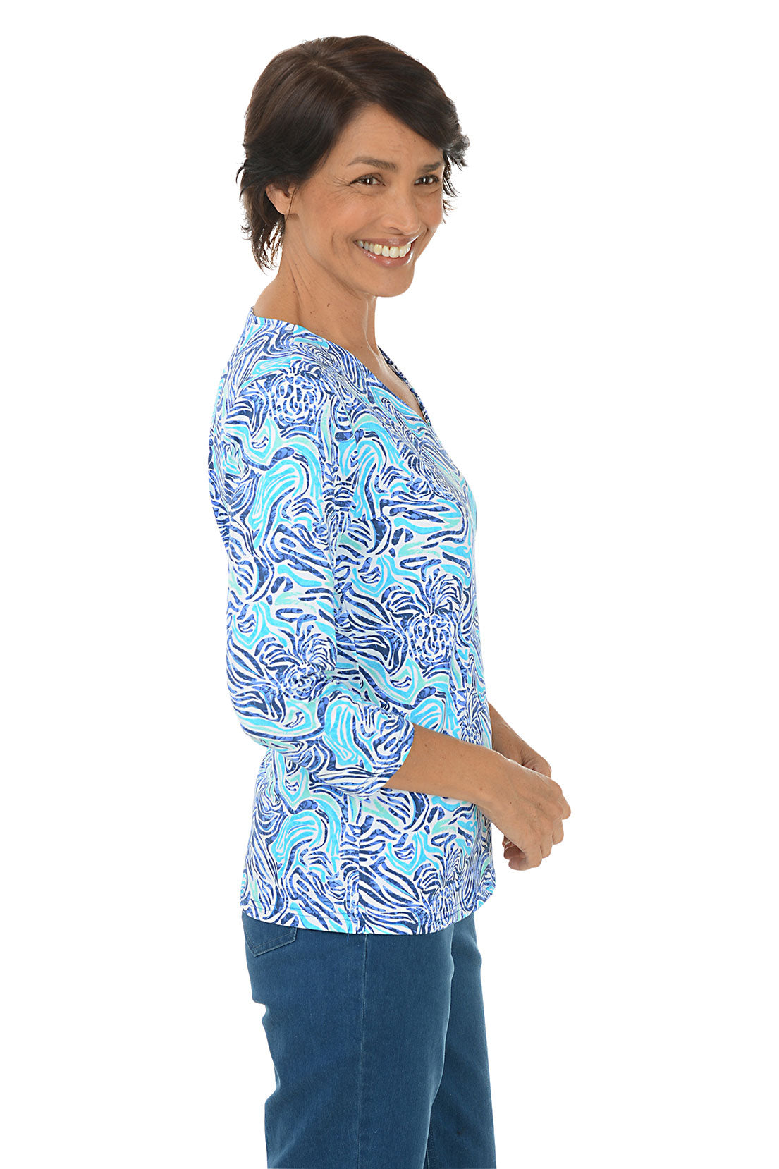 Blue Pineapple Zebra Classic UPF50+ V-Neck Top