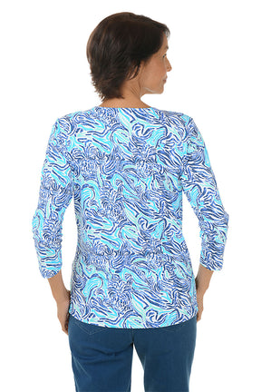 Blue Pineapple Zebra Classic UPF50+ V-Neck Top