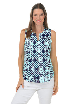 Lattice UPF50+ Split Neck Sleeveless Top