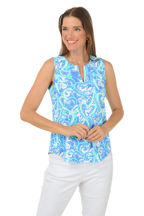 Blue Heart Explosion UPF50+ Split Neck Sleeveless Top