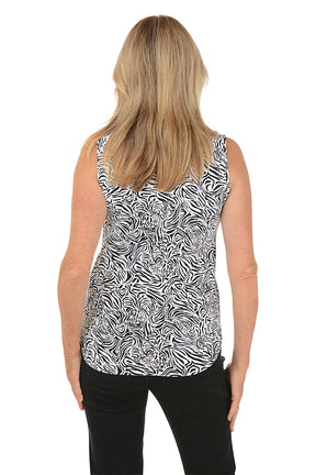 Silver Pineapple Zebra UPF50+ Split Neck Sleeveless Top