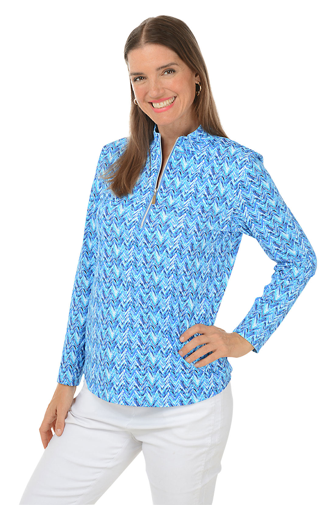 Blue Chevron Mock Neck UPF50+ Top