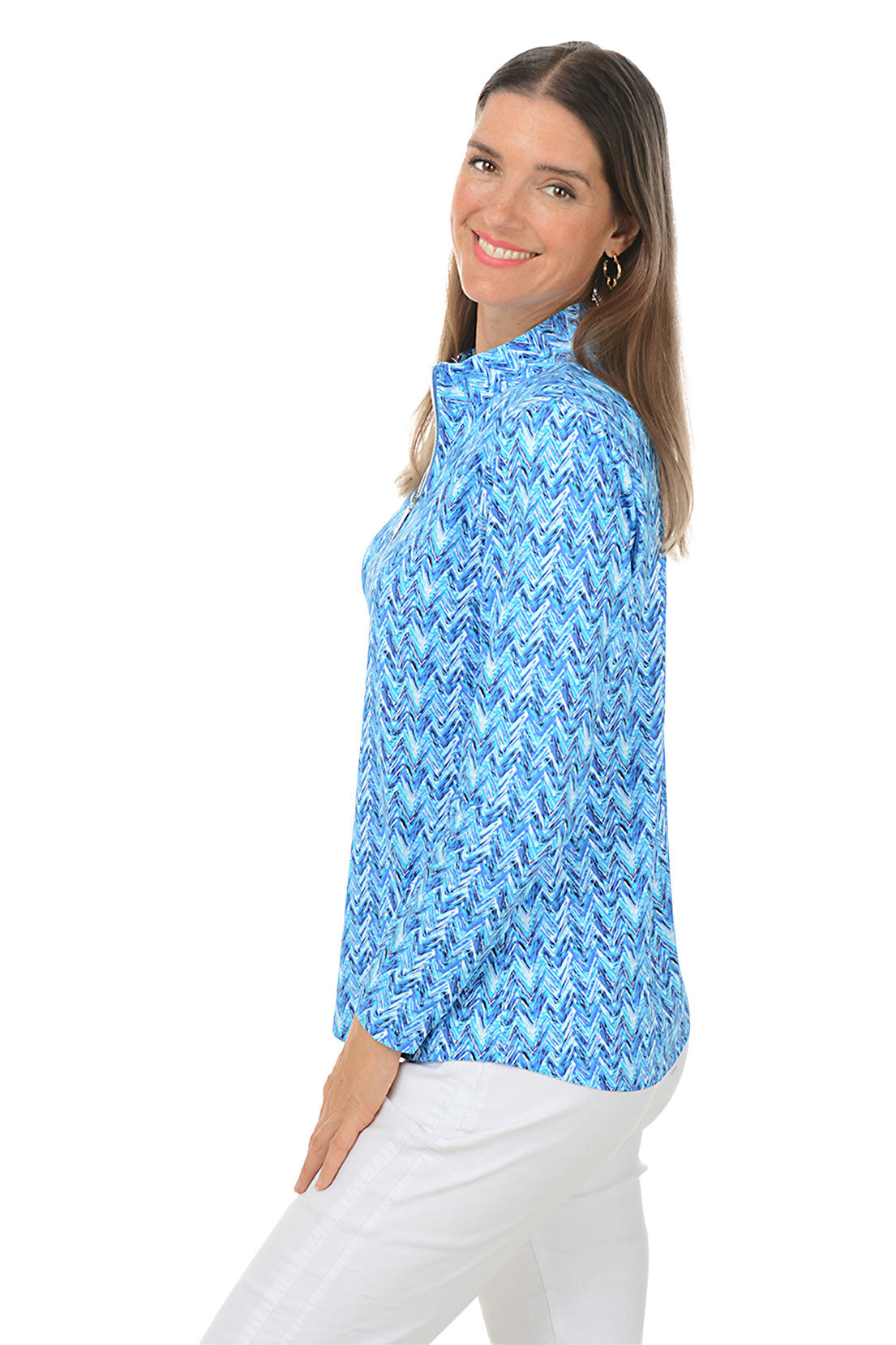 Blue Chevron Mock Neck UPF50+ Top