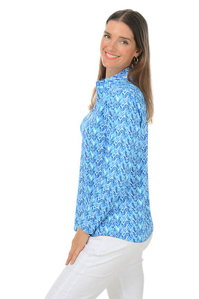 Blue Chevron Mock Neck UPF50+ Top