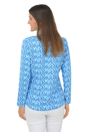 Blue Chevron Mock Neck UPF50+ Top