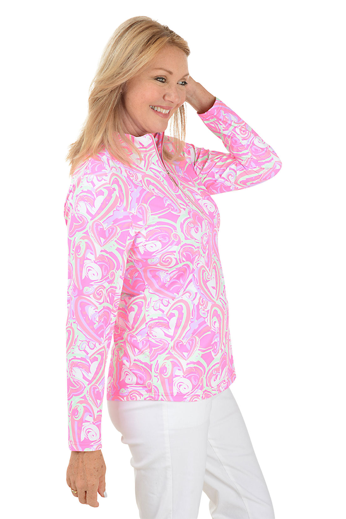 Pink Heart Explosion Mock Neck UPF50+ Top