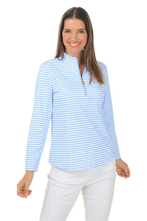 Periwinkle Striped Mock Neck UPF50+ Top