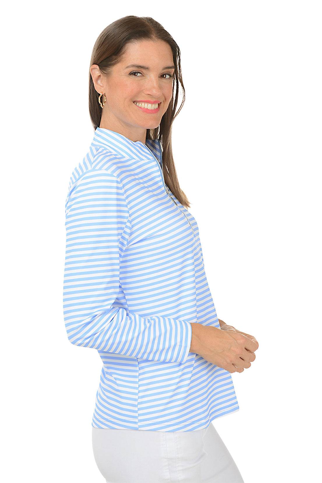 Periwinkle Striped Mock Neck UPF50+ Top