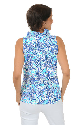 Blue Pineapple Zebra UPF50+ Ruffle Sleeveless Top