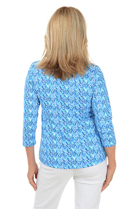 Blue Chevron Ruffle Neck UPF50+ Top