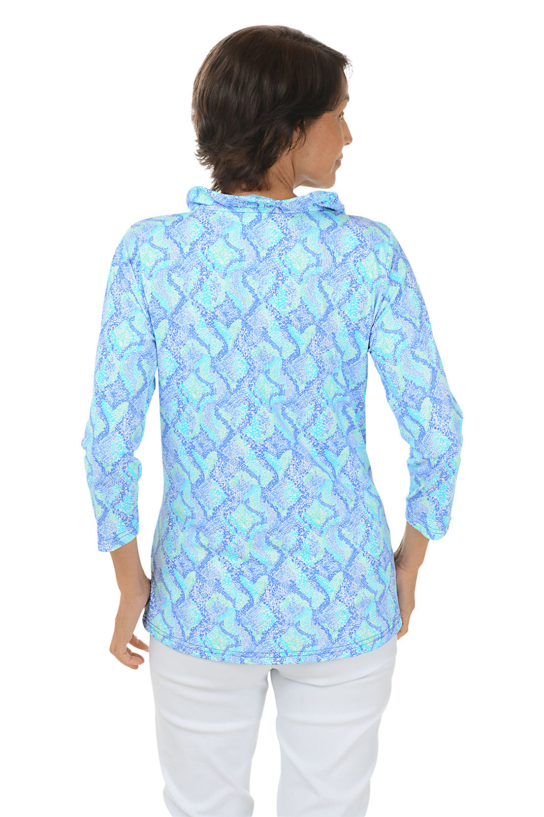 Blue Snake Hearts Ruffle Neck UPF50+ Top