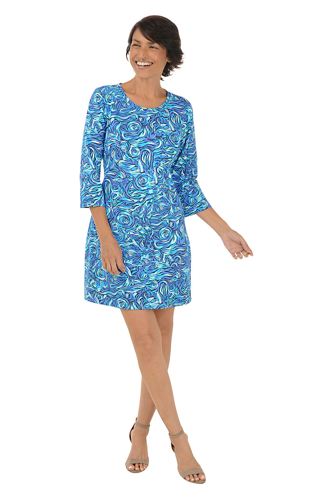 Silver Blue Roses UPF50+ Travel Dress