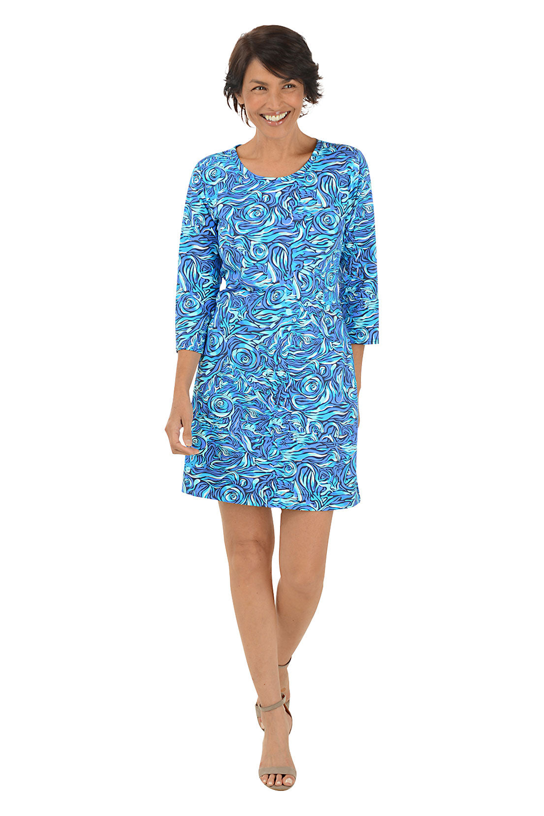 Silver Blue Roses UPF50+ Travel Dress