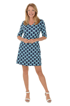 Blue Double Medallion V-Neck UPF50+ Dress