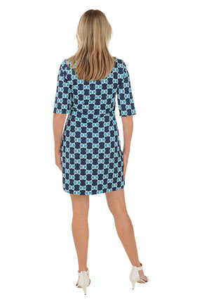 Blue Double Medallion V-Neck UPF50+ Dress