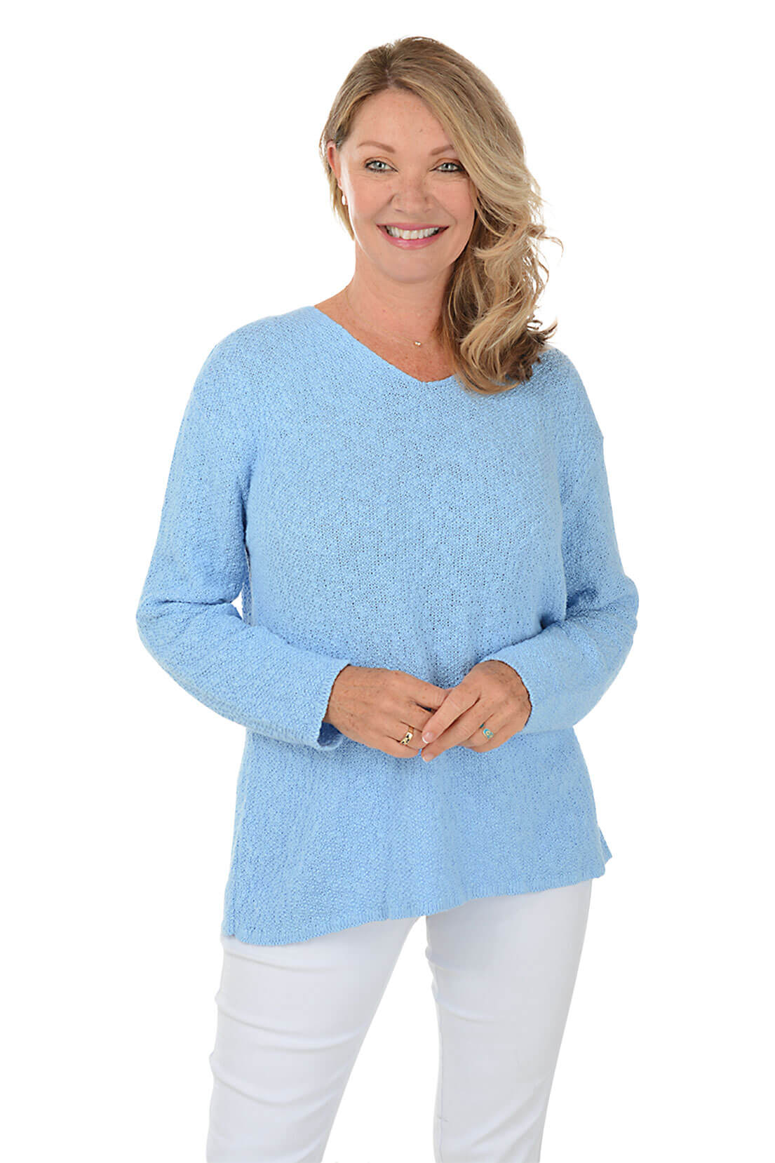 Cotton V-Neck Long Sleeve Sweater