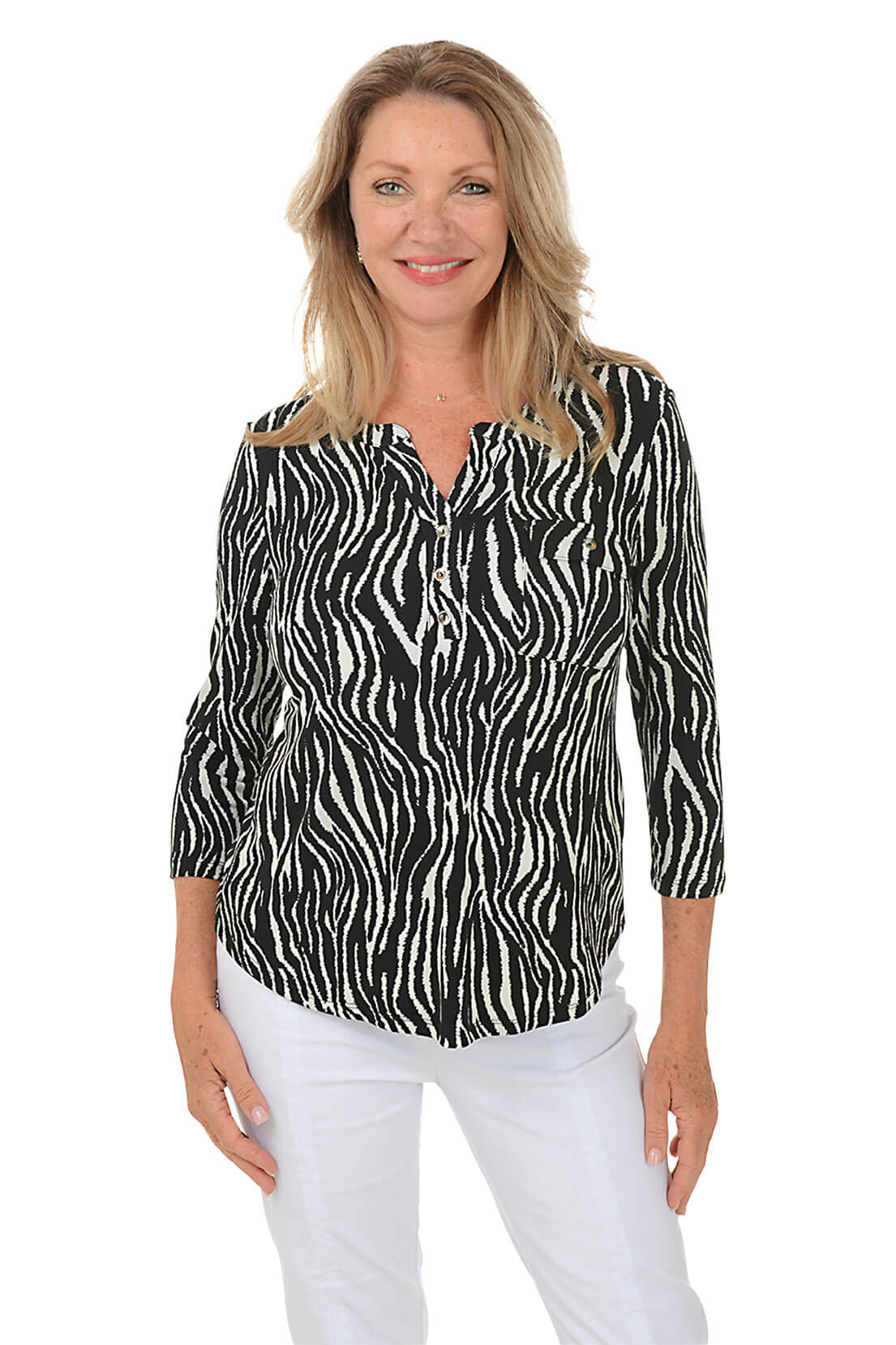 Zebra Pocket Curved Hem Top