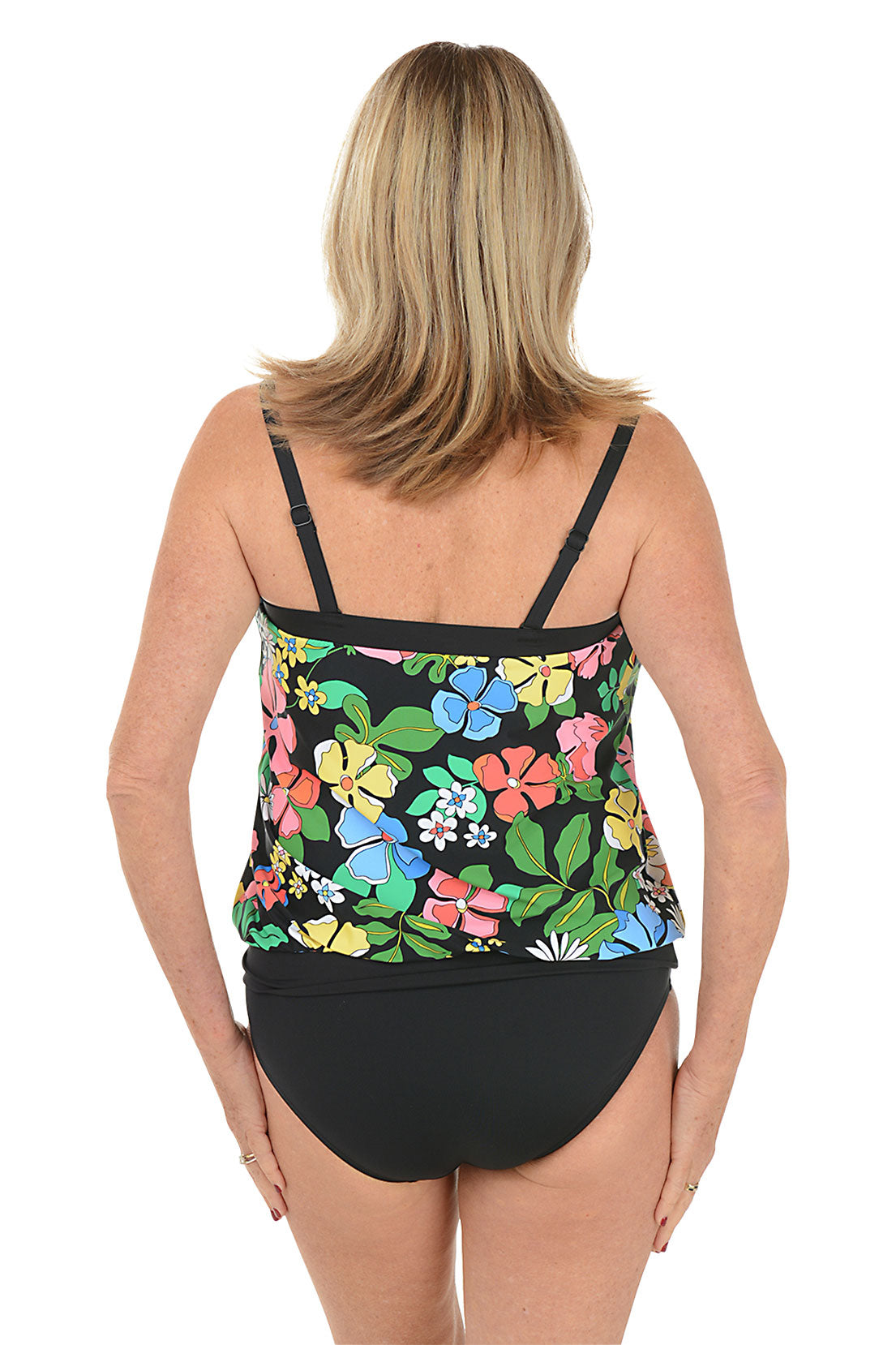 Midnight Garden Banded Blouson Tankini Top