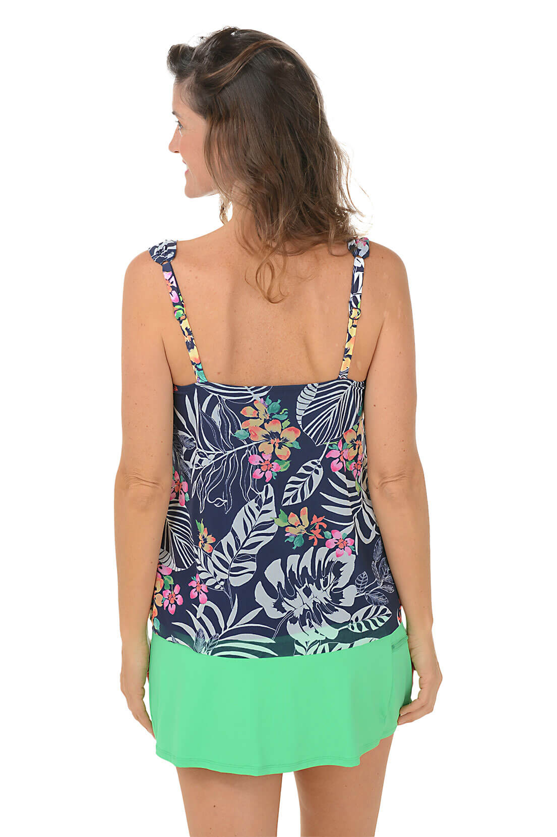 Indigo Jungle Cross-Over Mesh Tankini Top