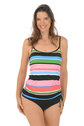 Siesta Stripe Side Shirred Tankini Top