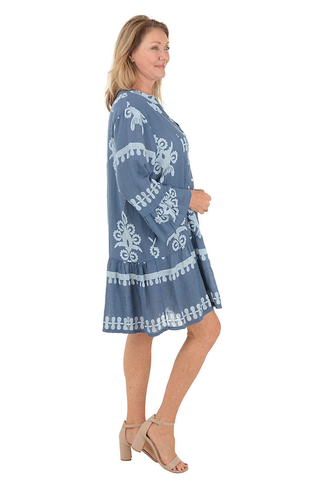 Blue Damask Ruffled Babydoll Dress