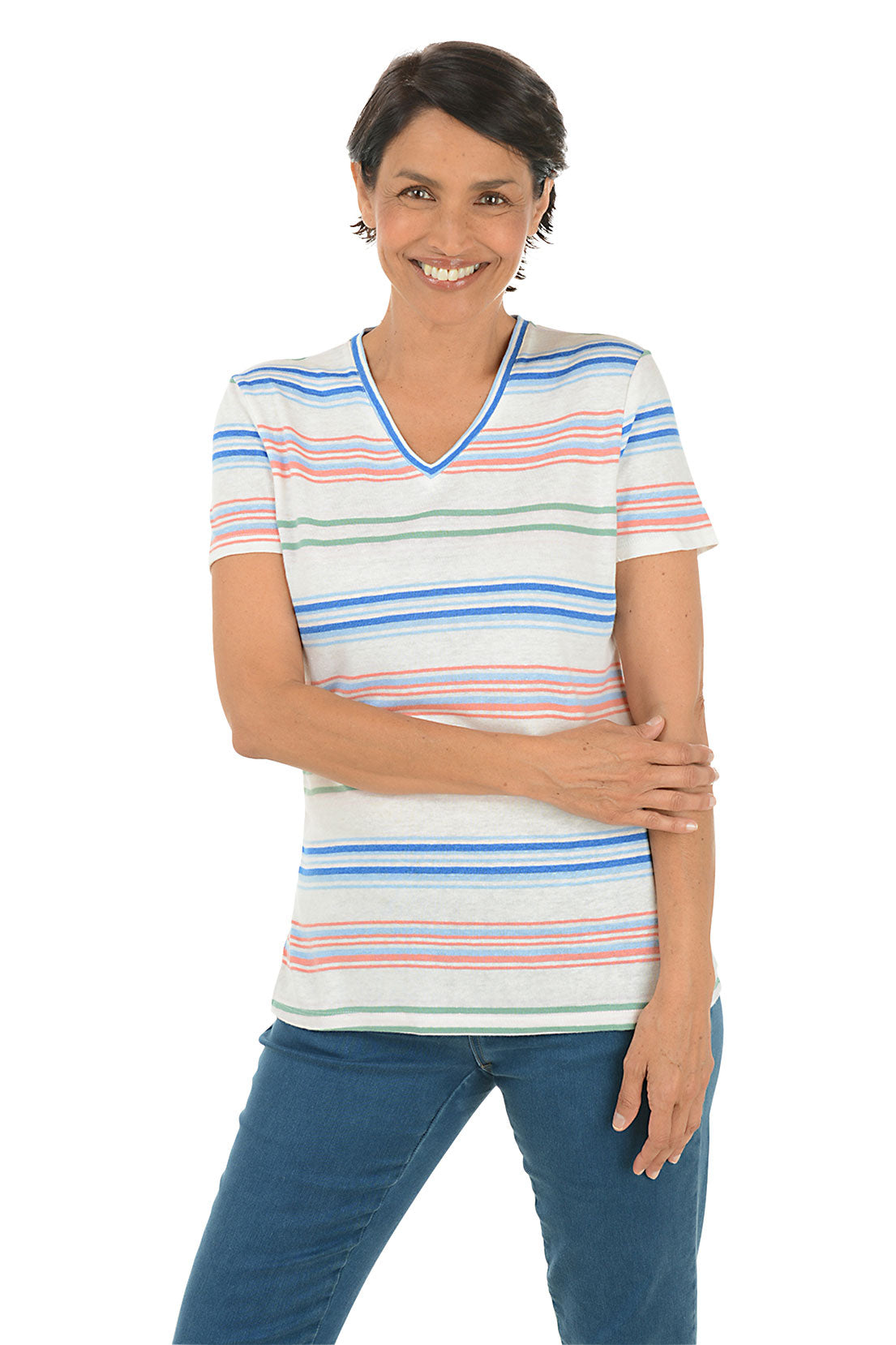 Lily Pad Striped Linen-Blend Tee