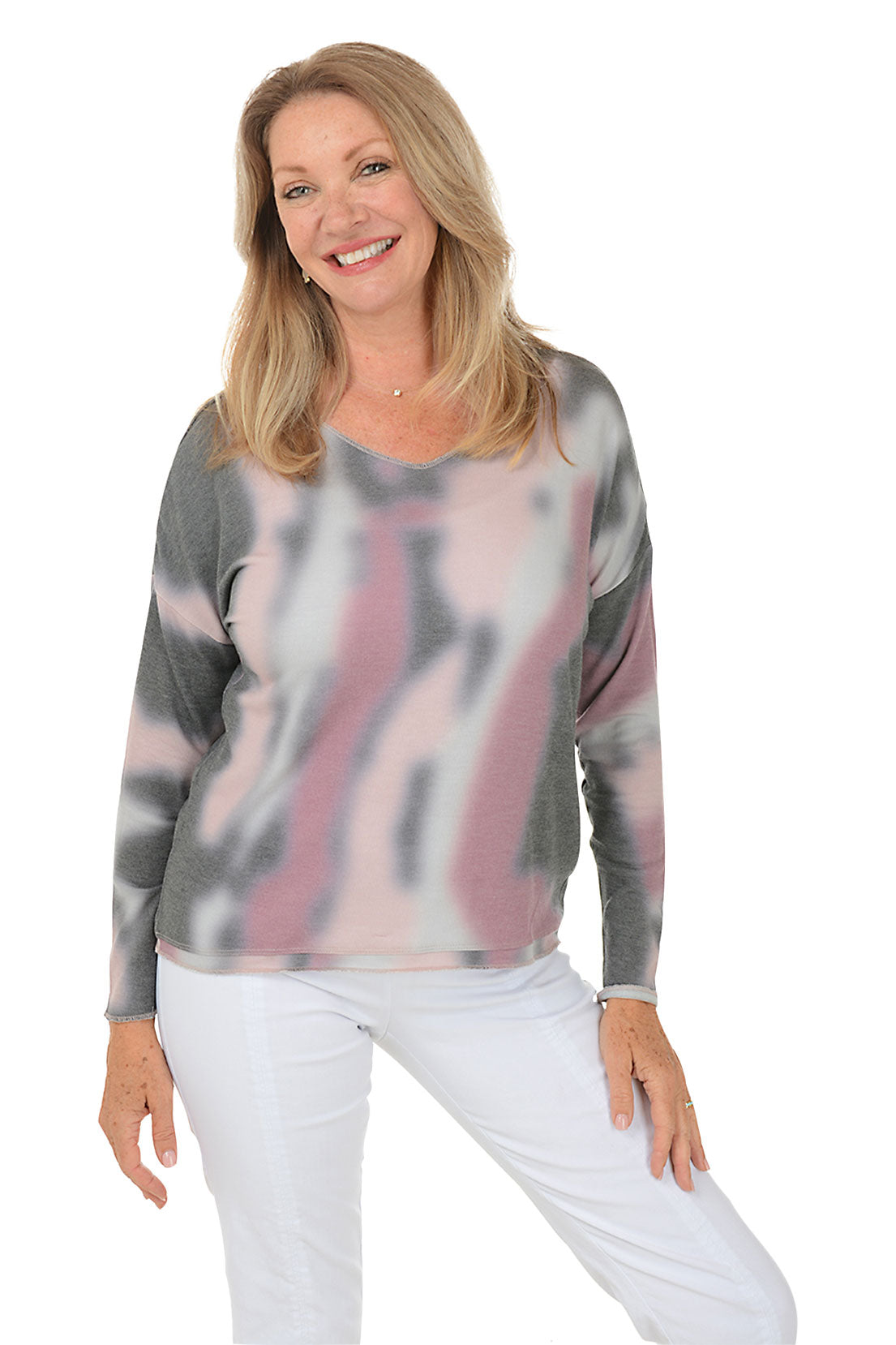 Blurry Tie-Dye Long Dolman Sleeve Top