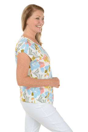 Floral Pointed Hem Cap Sleeve Tee