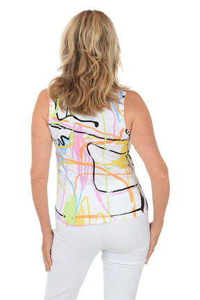 Graffiti Slub Knit Twist-Front Tank