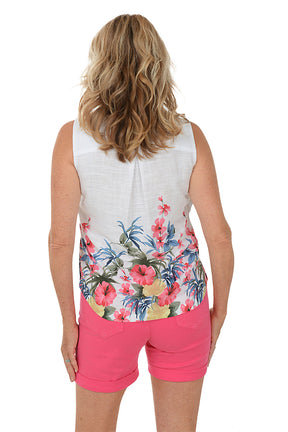 Maui Floral Sleeveless Linen Blouse