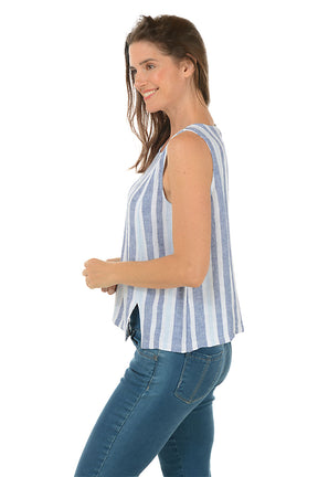 Striped Linen-Blend Sleeveless Blouse