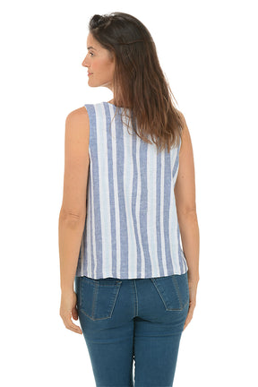 Striped Linen-Blend Sleeveless Blouse