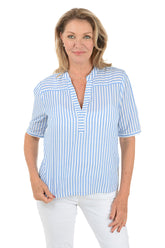 Striped Cotton Short Sleeve Blouse