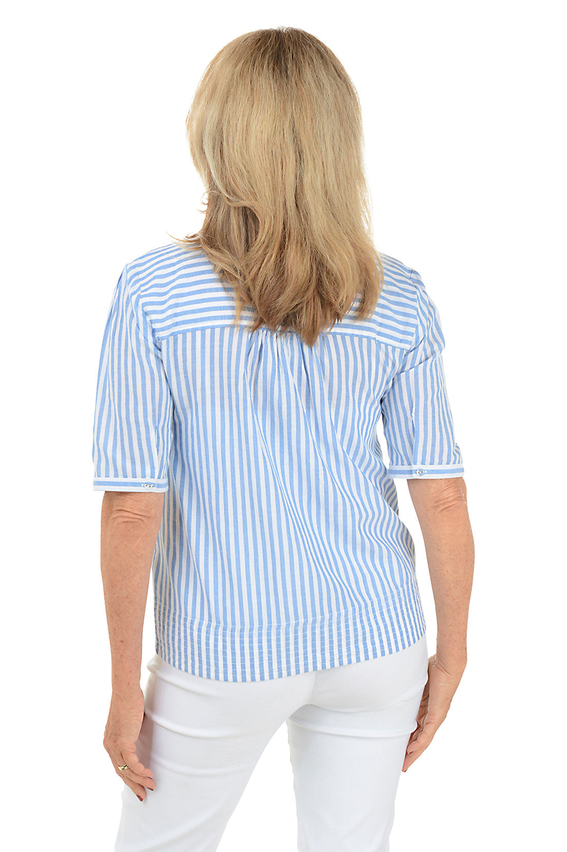 Striped Cotton Short Sleeve Blouse