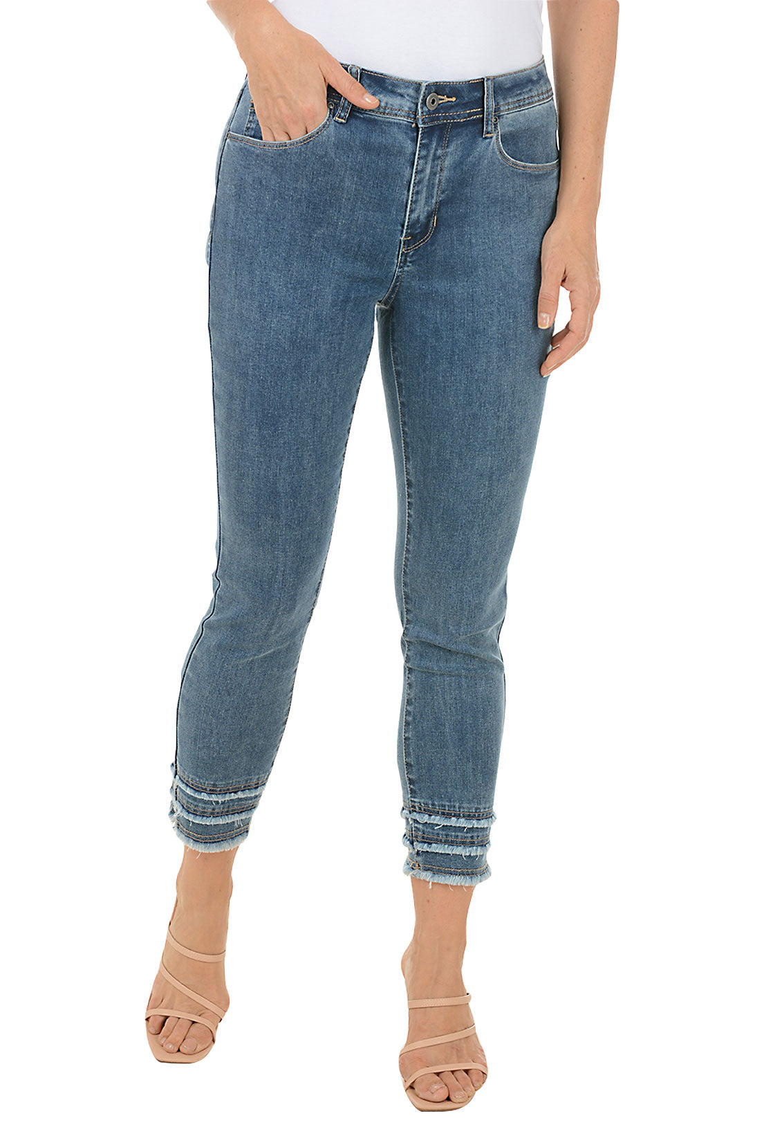 Triple Frayed Denim Crop Pant