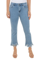 Shaggy Hem Flared Denim Crop Pant