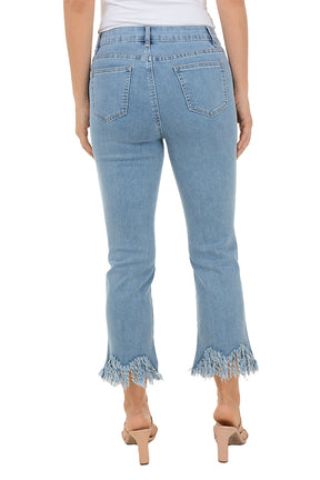 Shaggy Hem Flared Denim Crop Pant