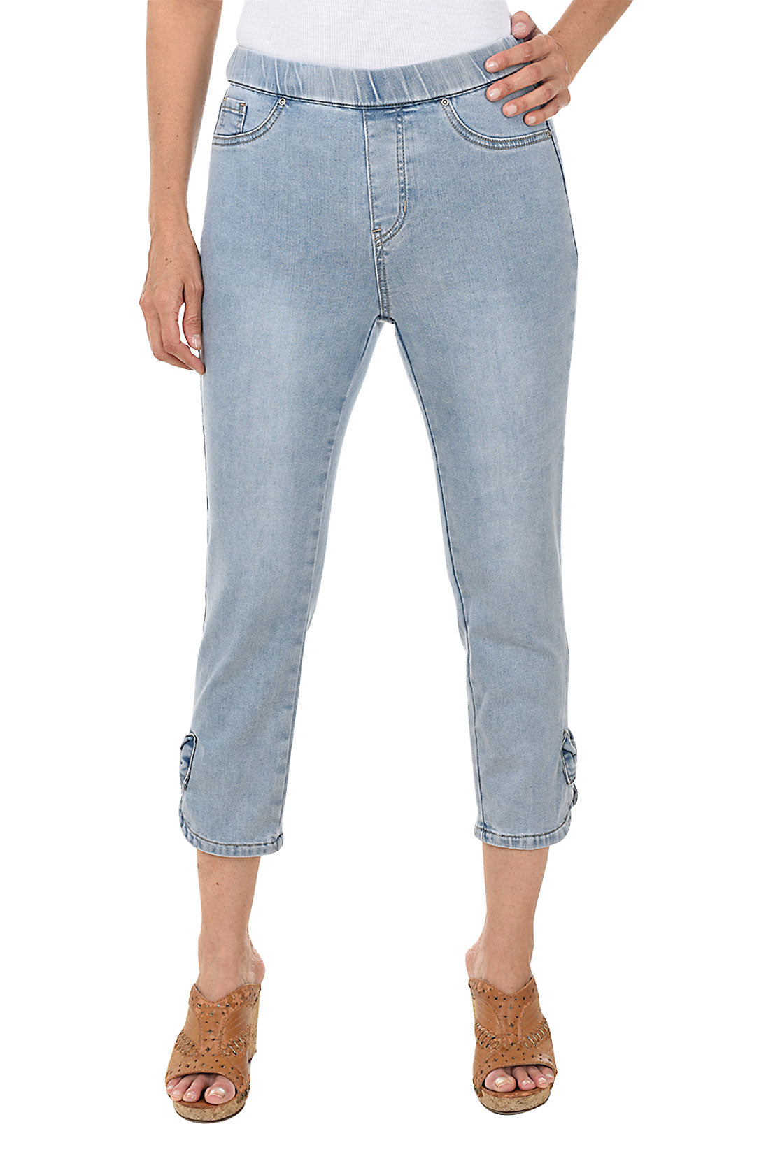 Bow Hem Pull-On Denim Capri Pant