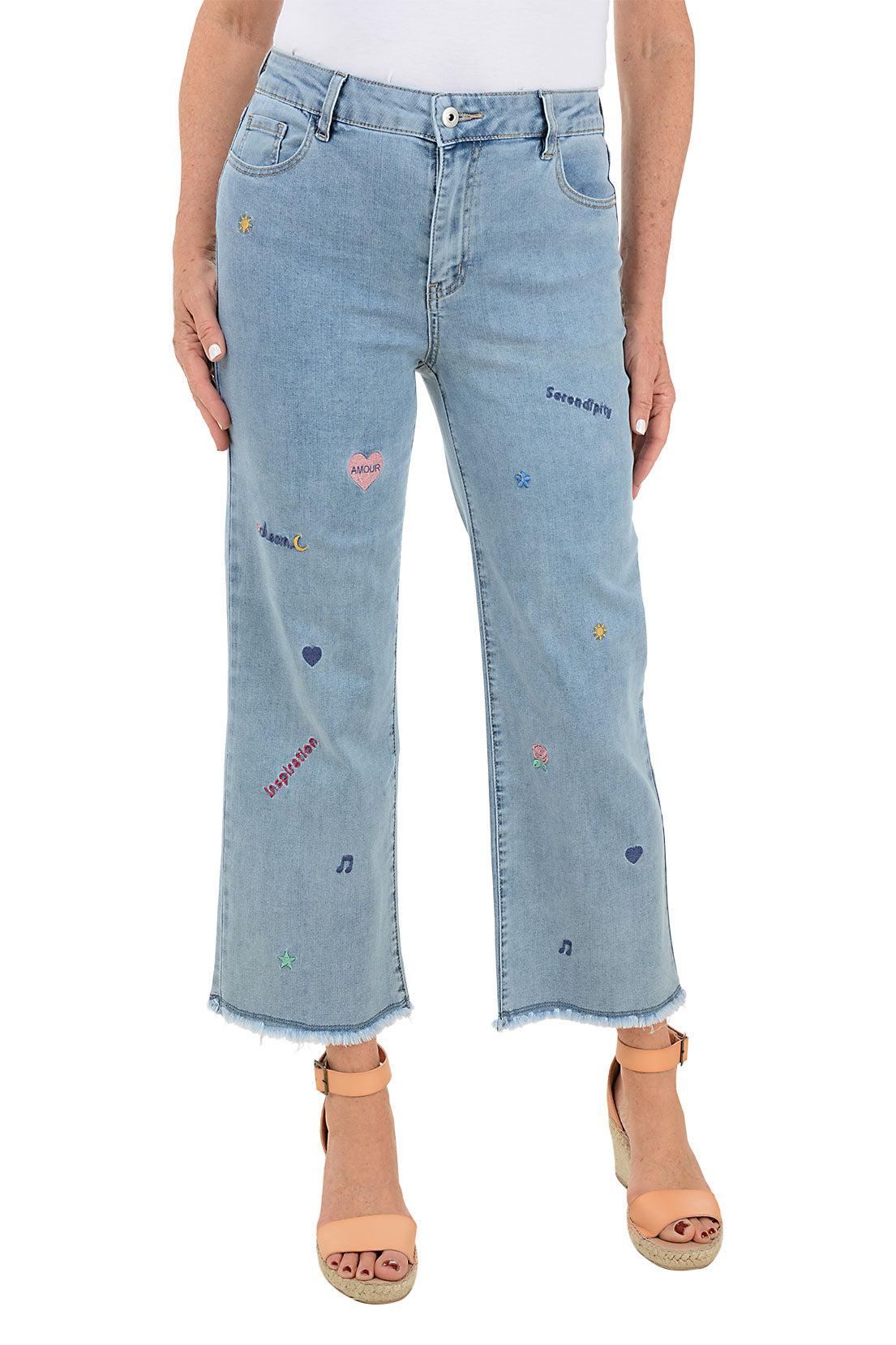 Serendipity Embroidery Wide Leg Denim Pant