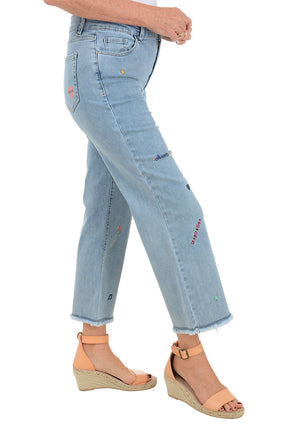 Serendipity Embroidery Wide Leg Denim Pant