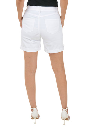 White Cuffed Hem Denim Short