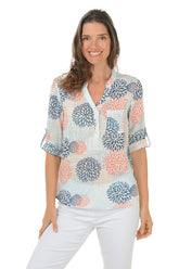 Chrysanthemum Gauze Henley Blouse