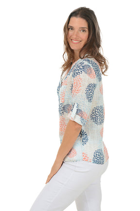 Chrysanthemum Gauze Henley Blouse