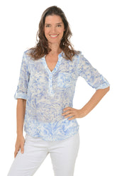 Tropical Jungle Gauze Henley Blouse