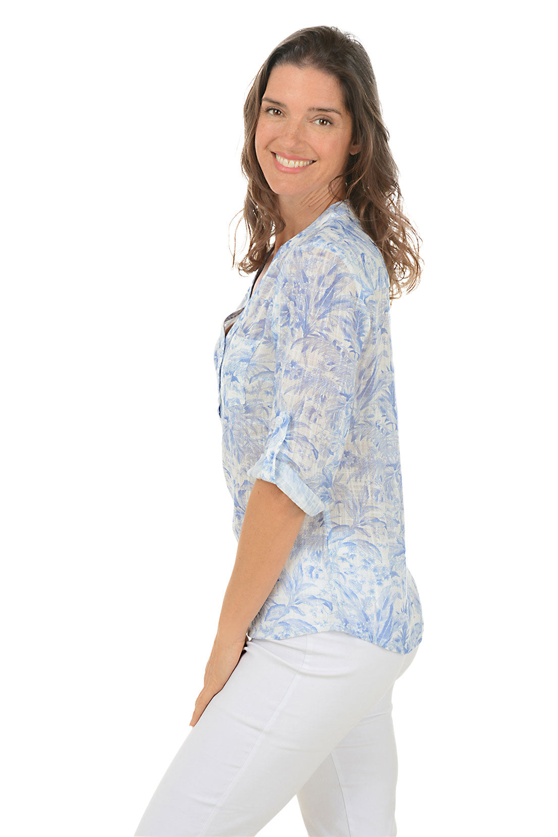 Tropical Jungle Gauze Henley Blouse