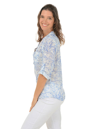 Tropical Jungle Gauze Henley Blouse