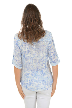 Tropical Jungle Gauze Henley Blouse